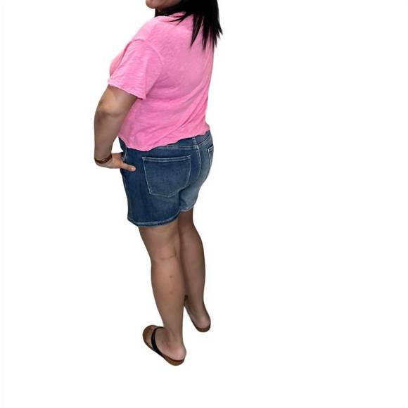 NEW RISEN high rise contrast wash button fly shorts in medium blue/dark blue - Picture 3 of 3